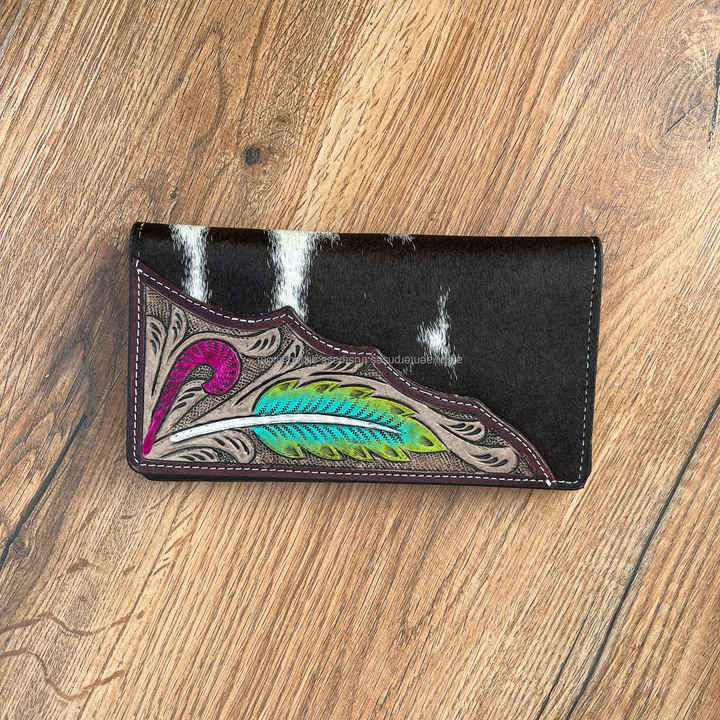 Best Selling Designer Long Designer Leather Wallet Stylish Cowhide Carving Phone Case Hand Tooled Multi-Use Stylish Collection