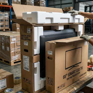 Boîtes d'expédition en carton ondulé jetables, écologiques et recyclables pour l'emballage de téléviseurs et réfrigérateurs, structure renforcée, personnalisables - Product Image 4