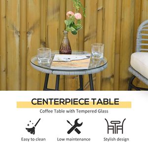 Set da bistrot da patio in rattan bianco crema da 3 pezzi con sedie imbottite e tavolino da caffè in vetro - Product Image 5