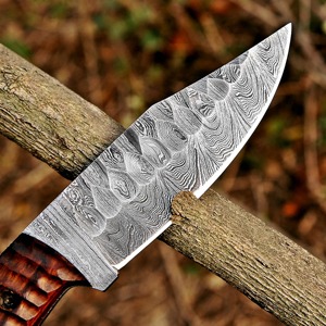 Cuchillo de caza de hoja fija de acero de Damasco personalizado con mango de madera, punta de gota, filo plano, 0.45mm de grosor, 8 pulgadas, DIY Industrial - Product Image 6