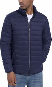 Men's Lightweight <b>Packable</b> Down Coat Waterproof Winter Hooded Stand Collar <b>Jacket</b> 100% Filling Front Logo Casual Storage Pouch - Product Image 2