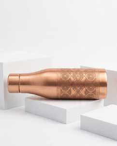 Bouteille d'eau en cuivre à motif bohème, bouteille de voyage portable avec couvercle, bouteille d'eau en métal précieux, grande capacité classique en cuivre - Product Image 2