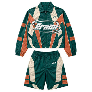 Conjunto Deportivo de Marca en Verde, Naranja y Beige, Diseño Simple, Manga Larga, Cierre con Cordón, Casual, Ligero, 100% Nailon, Corte Regular, Detalles Laterales - Product Image 1
