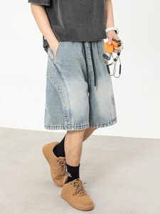 Shorts Bermuda en jean délavé écologique vintage pour homme, taille haute élastique, style décontracté, gris clair, 100 % coton - Product Image 2