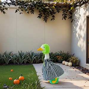 Tenues d'Halloween pour oies de porche : Costume rayé noir et blanc et perruque, vêtements de film pour la décoration extérieure de la cour, du jardin et du patio - Product Image 3