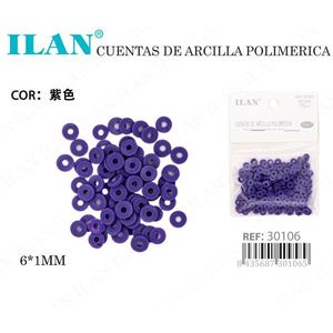 Perline piatte in argilla polimerica Ilan 6x1 mm viola per la creazione di gioielli - Product Image 2