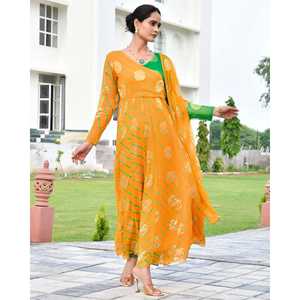 Conjunto Elegante de Chifón Leheriya Naranja Talla XS para Mujer, Marca Lavynya, para Verano - Product Image 5