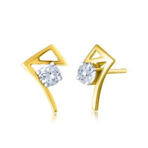 Boucles d'oreilles clous en diamant de laboratoire rond avec cadre triangulaire élégant en or jaune 18 carats, cadeau pour femme - Product Image 1