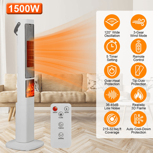 Calentador Eléctrico Oscilante de Calentamiento Rápido, Ángulo Amplio de 120 Grados, Calor 30% Más Rápido, Llama 3D, 5 Temporizadores, Control Remoto, Seguro y Silencioso - Product Image 1