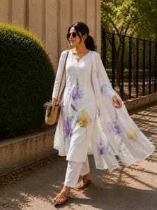 Pure Mul Mul Lilan Suit Set Beautifully Decorated Design and Hand Work Top & Maharaja Silk Pant With Beautiful Lilan Dupatta - Product Image 5