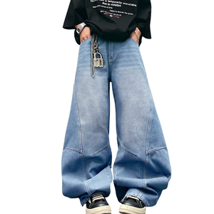 Jean en denim bleu clair pour homme, coupe ample, style streetwear décontracté, respirant, séchage rapide, 100 % coton, style vintage, longueur intégrale - Product Image 1