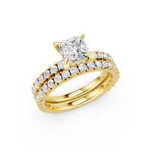 Lab Grown Diamond Luxury Princess Cut IGI Certified Rhodium Plated 14KT <b>Gold</b> Bridal <b>Ring</b> <b>Set</b> Engagement Wedding Anniversary Band - Product Image 5