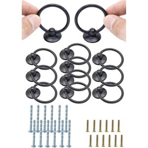 12 pz Maniglie Nere ad Anello per Cassetti e Armadietti, in Lega di Zinco, con Foro Singolo, Pomelli per Comò, Maniglie e Pomelli per Mobili, Ferramenta - Product Image 1