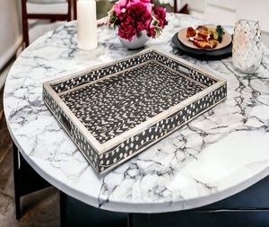 Elegante bandeja de servir con incrustaciones de hueso y resina, hueso natural de alta calidad con plástico, muy barata de la India. - Product Image 6