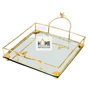 Luxurious Decorative Serving <b>Tray</b> Made of Gold Metal <b>Trays</b> <b>Mirror</b> Decorative Serving <b>Trays</b> Handmade Metal Decorative <b>Trays</b> - Product Image 1