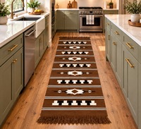 STAR HOMETEX Tapis de couloir en laine marron à motif géométrique, antidérapant, tissage plat, style bohème, à poils ras