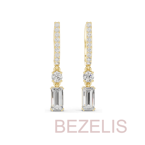 Pendientes de Oro Rosa con Diamantes en Corte Esmeralda y Piedras Laterales Redondas Brillantes para Mujer, Venta al Por Mayor - Product Image 4
