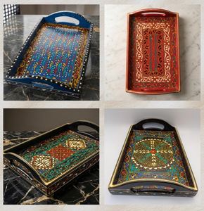 Boho Wooden Serving Tray Hand Painted, Coffee Table Tea Platter, Farmhouse <b>Kitchen</b> <b>Decor</b>, Housewarming Gift for Her - Product Image 2