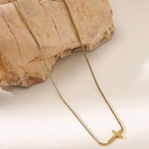 สร้อยคอรูปกากบาททรงเรขาคณิตสไตล์ใหม่สำหรับผู้หญิง พร้อมสายสร้อยสแตนเลส 304 ชุบทอง 14K จี้ห้อยสวยหรู - Product Image 2