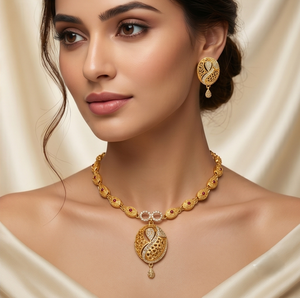 Ensemble collier court et boucles d'oreilles plaqué or Divyoro pour femmes, style classique, longueur réglable, bijoux de mariage - Product Image 3