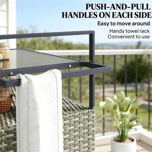 Carrello da Servizio per Bar da Esterno in Rattan con Ripiano Portaoggetti per Patio o Uso Commerciale - Product Image 3