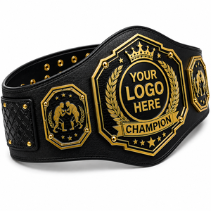 Cinturón de Campeonato de Boxeo Personalizado, Hebilla de Aleación Negra y Dorada, Cinturón con Aspecto de Cuero para Eventos de Reconocimiento y Premios de Fitness - Product Image 2