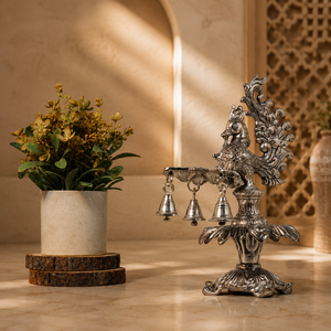 Silver Decorative Peacock Oil Burner Hanging Bells <b>Art</b> <b>Deco</b> Adjustable Elegant Tabletop Artifact Diwali Puja Housewarming Gifts - Product Image 2