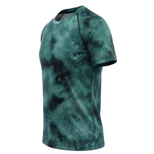 Camiseta Deportiva de Compresión de Manga Corta con Estampado Tie-Dye para Hombre, Cuello Redondo, Corte Ajustado, Secado Rápido, Tejido de Poliéster, Largo Regular - Product Image 4