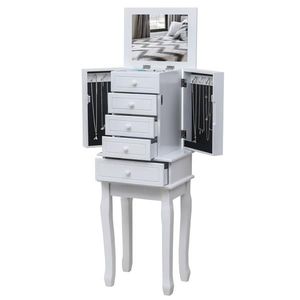 ตู้เก็บเครื่องประดับแบบตั้งพื้น 5 ลิ้นชัก พร้อมกระจก 14 ตะขอแขวนสร้อยคอ และช่องเก็บแหวนแบบถอดได้ ตู้เก็บเครื่องประดับ - Product Image 1