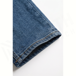 Jean en denim délavé coupe droite slim pour homme, taille haute, en coton, style décontracté automne - Product Image 6