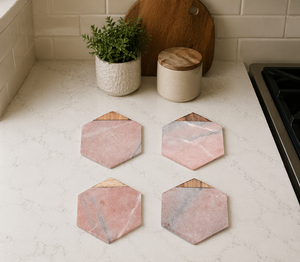 Juego de Posavasos Hexagonales de Mármol Rosa Hechos a Mano con 10 mm de Grosor, Posavasos de Lujo para Bebidas, Decoración para el Hogar y la Cocina - Product Image 3