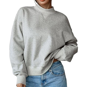 Custom Women Oversized Mock Neck Sweatshirt with Contrast Rib Collar Cuffs and Hem heavyweight fleece mockneck women sweatshirts - Product Image 2