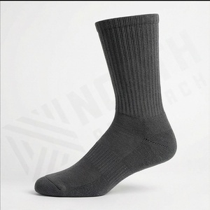 Crew <b>Socks</b> Solid Color Knitted Breathable Regular Style Adult Daily Casual Wear Dark Gray - Product Image 3
