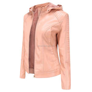Élégant rose élégant à capuche Moto cuir veste pour femmes polyvalent respirant imperméable fermeture à glissière Durable Sherpa doublure - Product Image 3