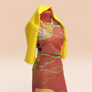 Conjunto de chal amarillo y garbasaar de encaje coral con estampado de paisaje, estilo coral alemán suizo Dirac - Product Image 2