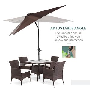 Ombrellone da Esterno 9' x 7' con Luci LED Solari, Inclinazione a 45 Gradi, Funzionamento a Pulsante, Stile Spiaggia, con Manovella - Product Image 6