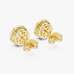 1.19CTW Round Cut Bezel <b>Halo</b> Lab Grown Diamond Stud <b>Earrings</b> 9K Yellow Gold Wholesale OEM Fine Jewelry - Product Image 2