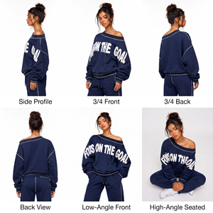 Sweat-shirt ample à épaules dénudées pour femme, personnalisable avec broderie de lettres, en tissu éponge 430 GSM, vente en gros - Product Image 5
