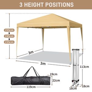 Tenda Pop-up Pieghevole Impermeabile Pratica Color Kaki 3x3m con Due Porte e Due Finestre - Product Image 1