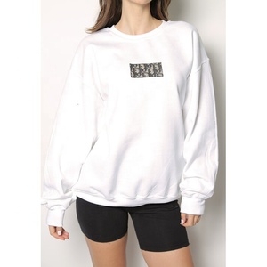 Sudadera bordada de gran tamaño Beige para mujer, Jersey ligero sólido, cuello redondo, Sudadera con capucha de invierno, logotipo frontal grueso y cálido para niñas - Product Image 6