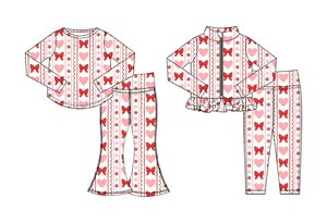 Conjuntos de Top de Manga Larga y Pantalones con Estampado de Corazón y Lazo para Niñas, Ropa para Niñas, Ropa para Adolescentes, OEM/ODM - Product Image 2