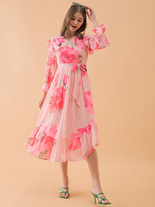 Vestido Maxi Rosa Claro con Estampado Floral, Vestido de Invitada de Boda para Mujer, para Fiestas y Ocasiones Formales a Precio Accesible - Product Image 4