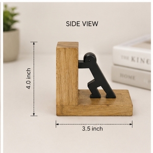 Wooden Rectangle Eco-friendly Bookend with Black Figure Design 4.0x3.5 Inch Minimalist Home Decor for Living Room Indoor Use - Product Image 1