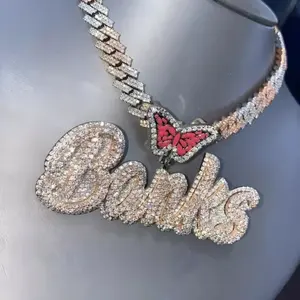 Colgante de Estilo Hiphop para Mujer con Nombre Personalizado, Moissanita Real de Corte Redondo de 3 Quilates, Chapado en Plata de Ley 925, Regalo - Product Image 1