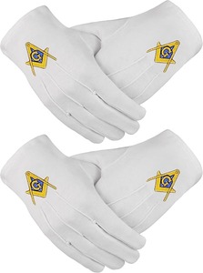 Gants maçonniques, gants en coton blanc brodés avec un carré et un compas, pour la Loge bleue (2 paires), origine importée - Product Image 5