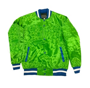 Chaqueta Varsity con ribete azul y blanco, cuello vuelto, corte regular, forro de satén de poliéster, estilo preppy de otoño - Product Image 1