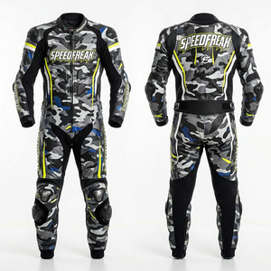 Traje Deportivo de Una Pieza en Cuero Perforado SpeedFreak para Hombre – Camuflaje Urbano y Amarillo Neón - Product Image 1