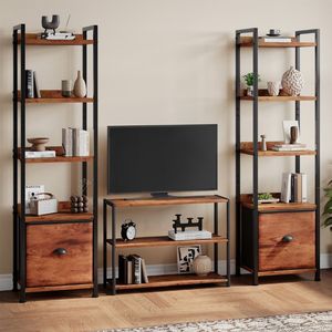 Étagère rustique à 4 niveaux avec tiroir, étagères en bois, organisateur de rangement étroit et haut, bibliothèque en bois et métal pour chambre à coucher et salon - Product Image 2