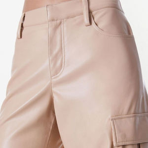 Pantalones Cargo Largos de Cuero para Mujer, Estilo Casual, de Pierna Ancha, Cintura Alta, con Bolsillos Holgados, Fabricante OEM Personalizado - Product Image 5