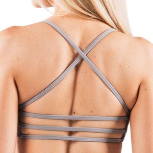 Light Gray Women's Three Strap <b>Back</b> Athletic Sports Bra Breathable Stretch Crop <b>Top</b> for Workout Yoga Gym Fitness Training - Product Image 5